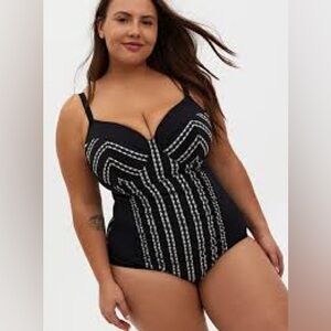 torrid Black One-Piece Swimsuit with White Stitching